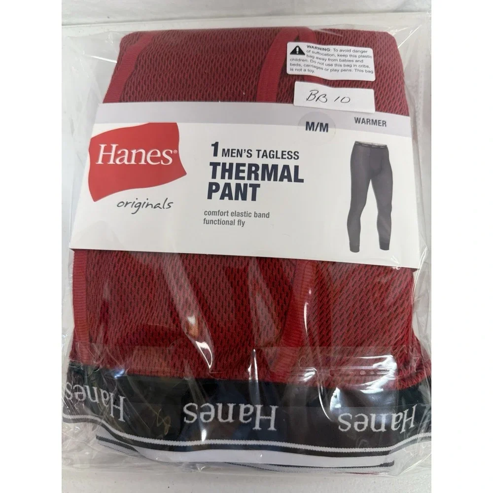Hanes Men's Red  Reversible Thermal Crew And Thermal Pants Size Medium